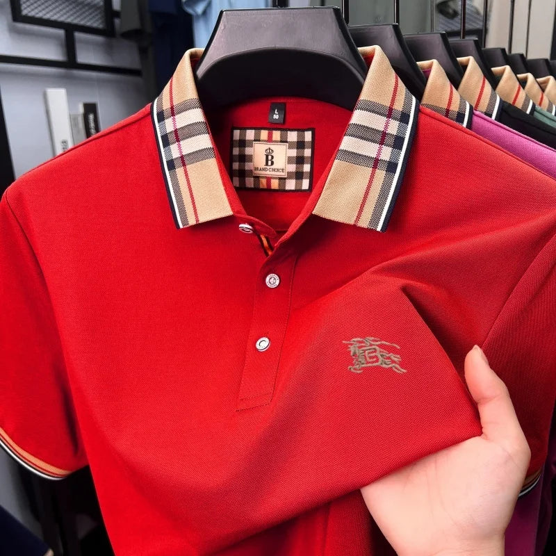 Luxury brand silk cotton short sleeve polo shirt fashion Paul Pony embroidered men's T-shirt summer comfort business casual top