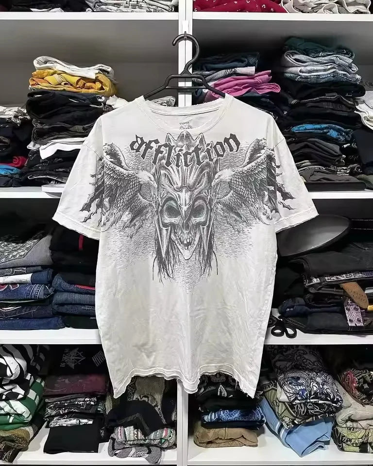 Gothic MMA Elite Neon Wing Logo T Shirt Summer Fashion Street Mens Clothing Short Sleeves Cotton Couple Tops Oversize