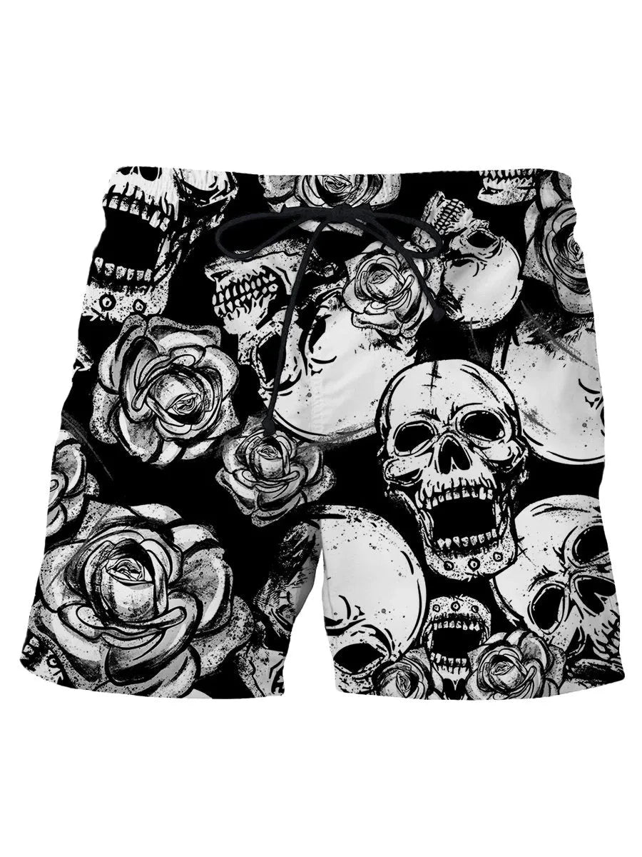 Men's Hawaiian Swim Trunks 3D Skull Print Beach Shorts Quick Dry Outdoor Leisure Sports Shorts Swimwear Fashion Men's Shorts