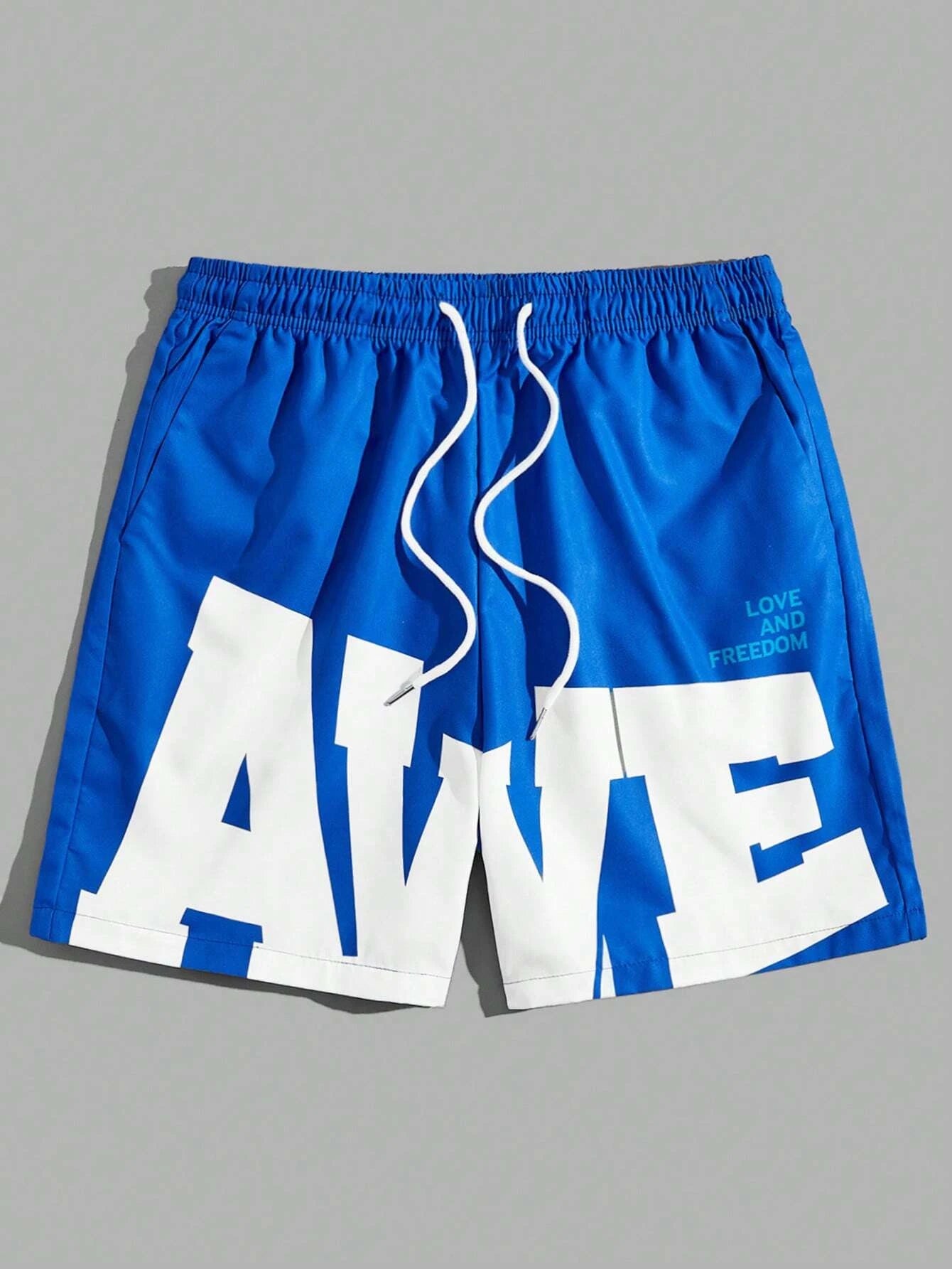 Men's Hawaiian 3D Simple Letter Pattern Beach Shorts Quick Dry Outdoor Leisure Sports Shorts Fashion Men's Shorts