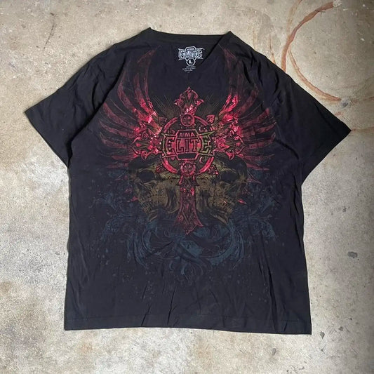 Gothic MMA Elite Neon Wing Logo T Shirt Summer Fashion Street Mens Clothing Short Sleeves Cotton Couple Tops Oversize