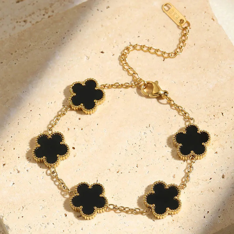 Mussel Five-Leaf Plum Blossom Stainless Steel Women's Exquisite Chain Bracelet, 18k Gold Plated, Light Luxury, Lucky Jewelry