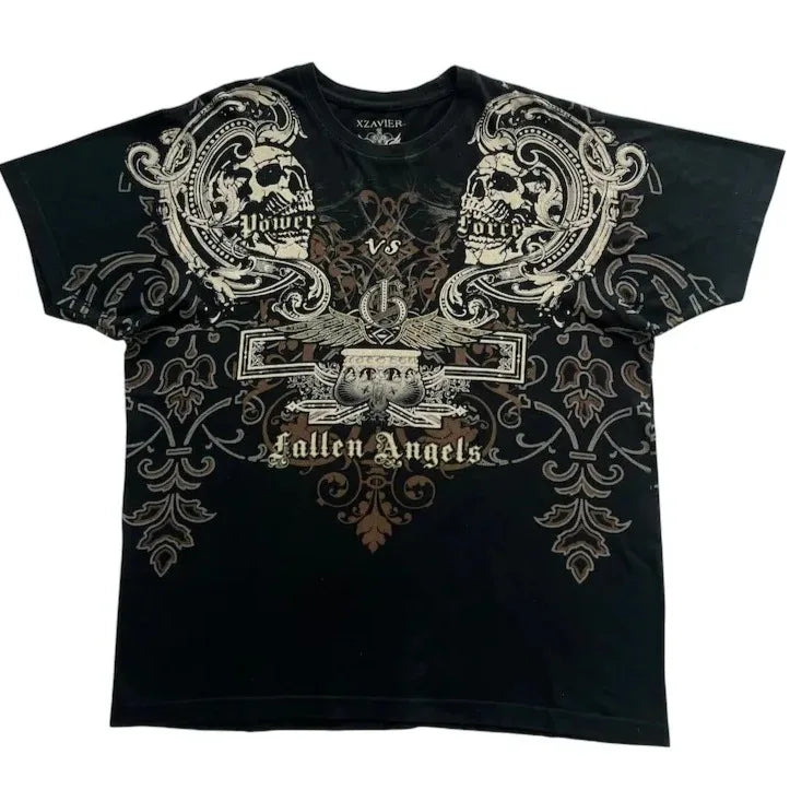 XZAVIER Gothic Rock T-Shirt Vintage Weathered Text Design Streetwear Loose Fit Cotton Unisex Tee mysticism couple clother