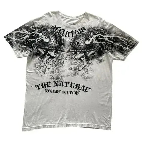 XZAVIER Gothic Rock T-Shirt Vintage Weathered Text Design Streetwear Loose Fit Cotton Unisex Tee mysticism couple clother