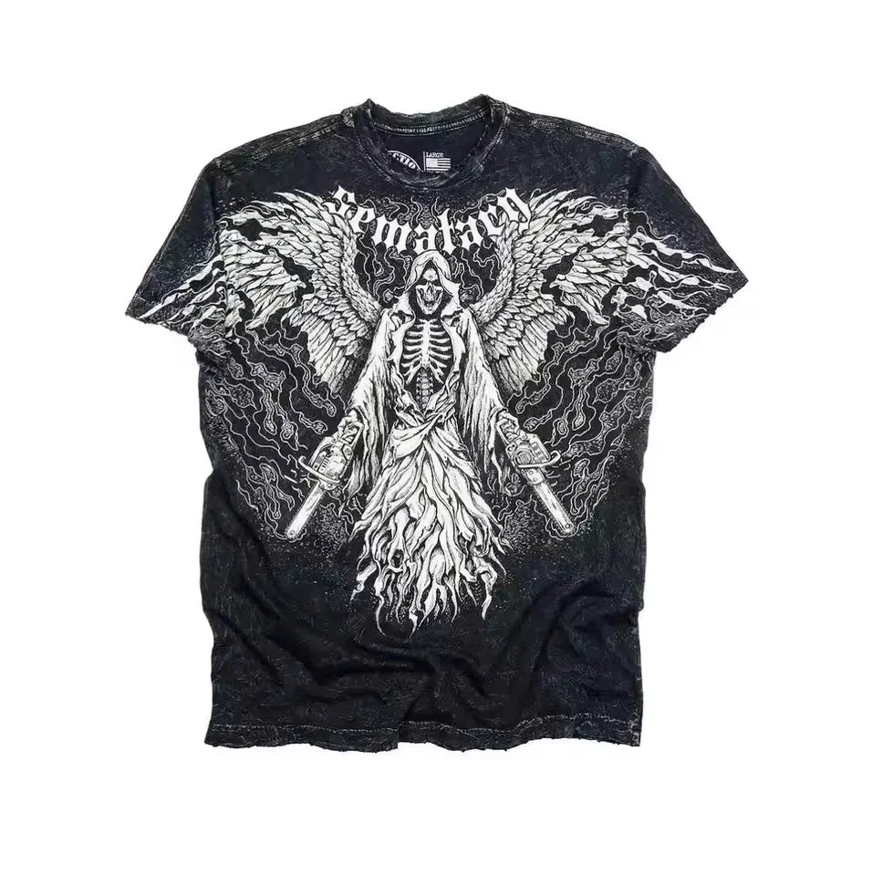 Gothic MMA Elite Neon Wing Logo T Shirt Summer Fashion Street Mens Clothing Short Sleeves Cotton Couple Tops Oversize