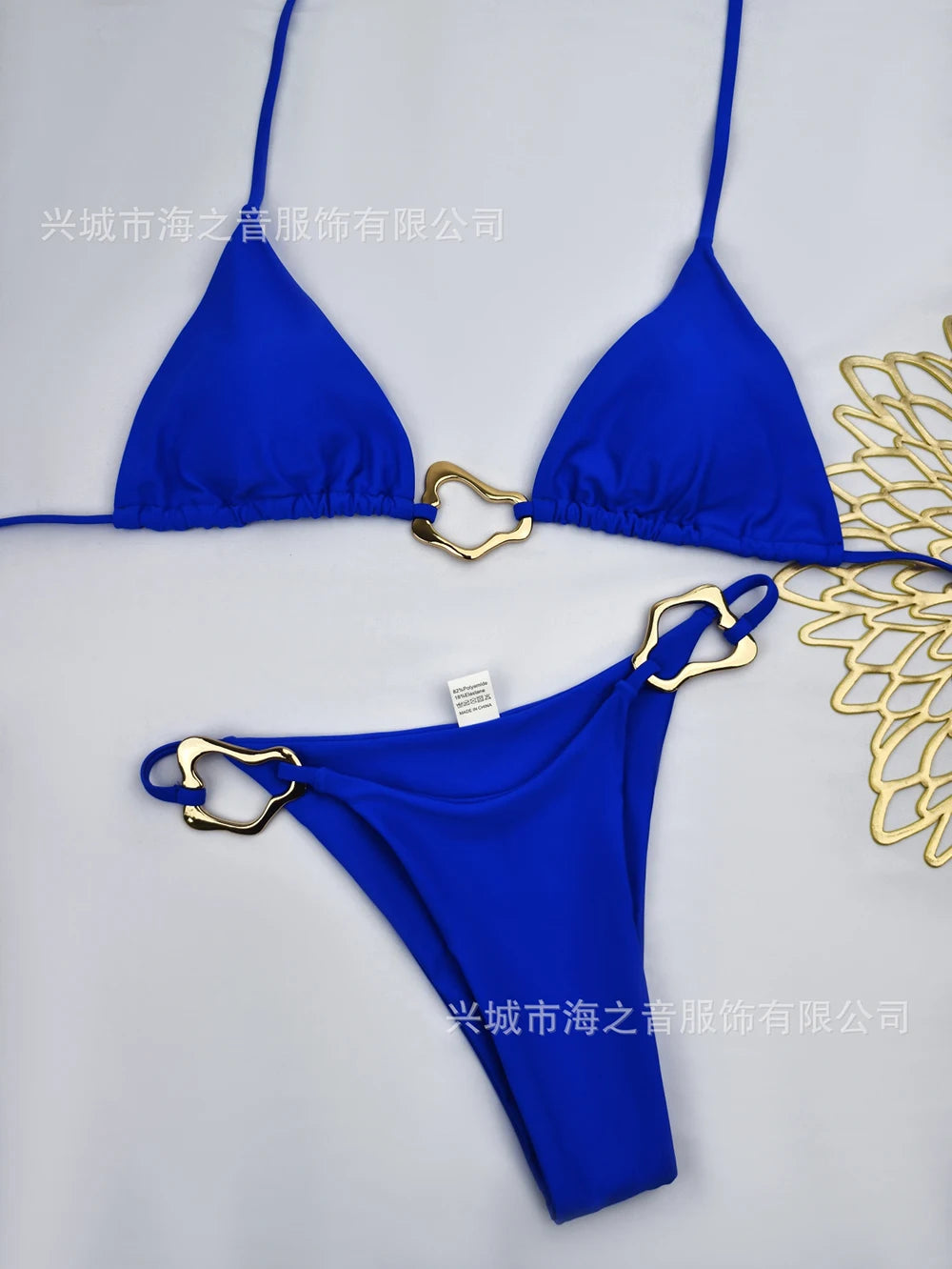 Women's Sexy Solid Halter Bikini Set Lace-Up Low Waist Two-Piece Triangle Thong Swimwear Leopard Tie On Side Brazilian Biquinis