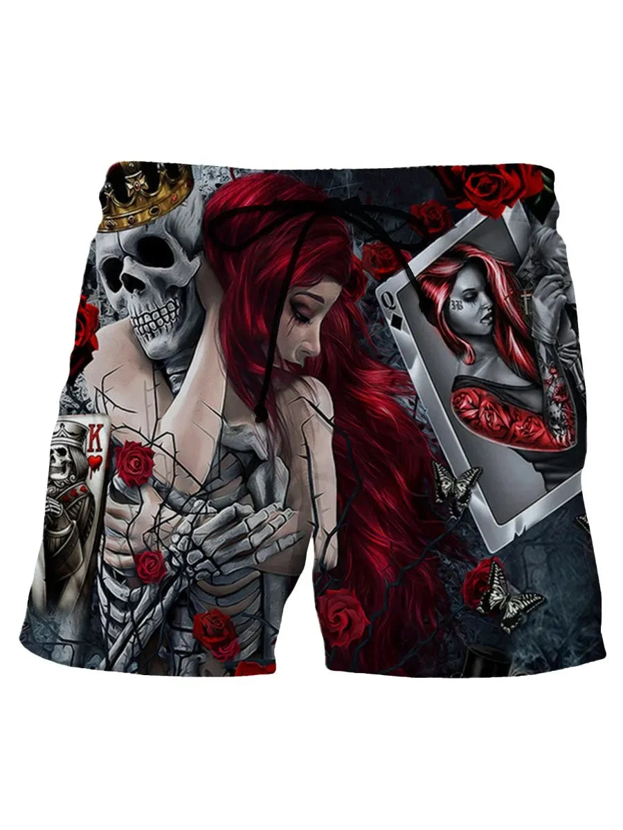 Men's Hawaiian Swim Trunks 3D Skull Print Beach Shorts Quick Dry Outdoor Leisure Sports Shorts Swimwear Fashion Men's Shorts
