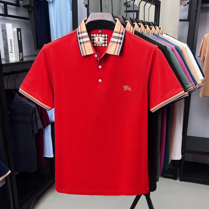 Luxury brand silk cotton short sleeve polo shirt fashion Paul Pony embroidered men's T-shirt summer comfort business casual top