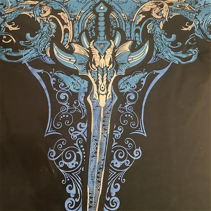 New Y2K Punk Sword Fantasy T Shirt Dark Gothic Digital Print Studs Unisex Breathable Cotton Summer Tee Rebellious Streetwear