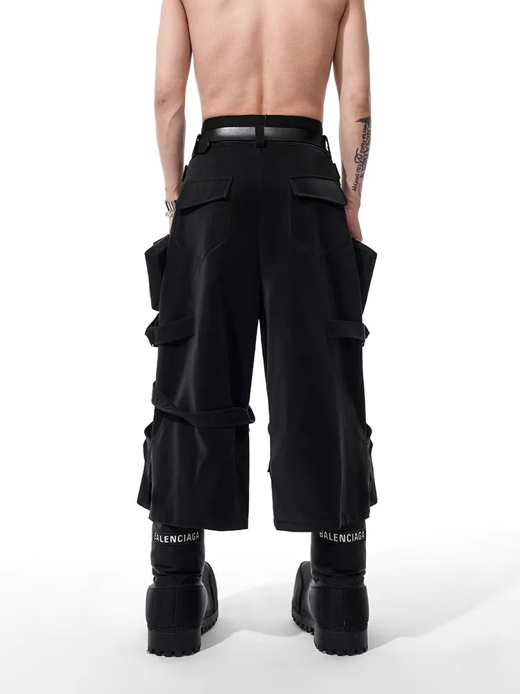 Mauroicardi Spring Summer Cool Black Cargo Shorts for Men High Waist Knee Length Straight Pants Luxury Designer Emo Clothes 2024