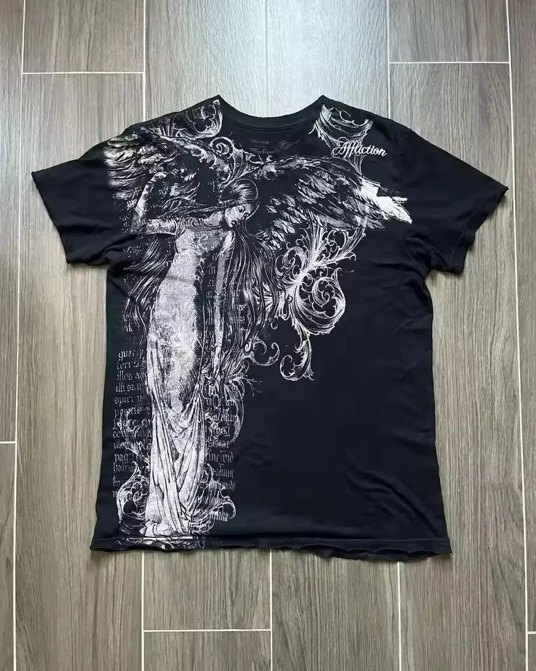 Gothic MMA Elite Neon Wing Logo T Shirt Summer Fashion Street Mens Clothing Short Sleeves Cotton Couple Tops Oversize