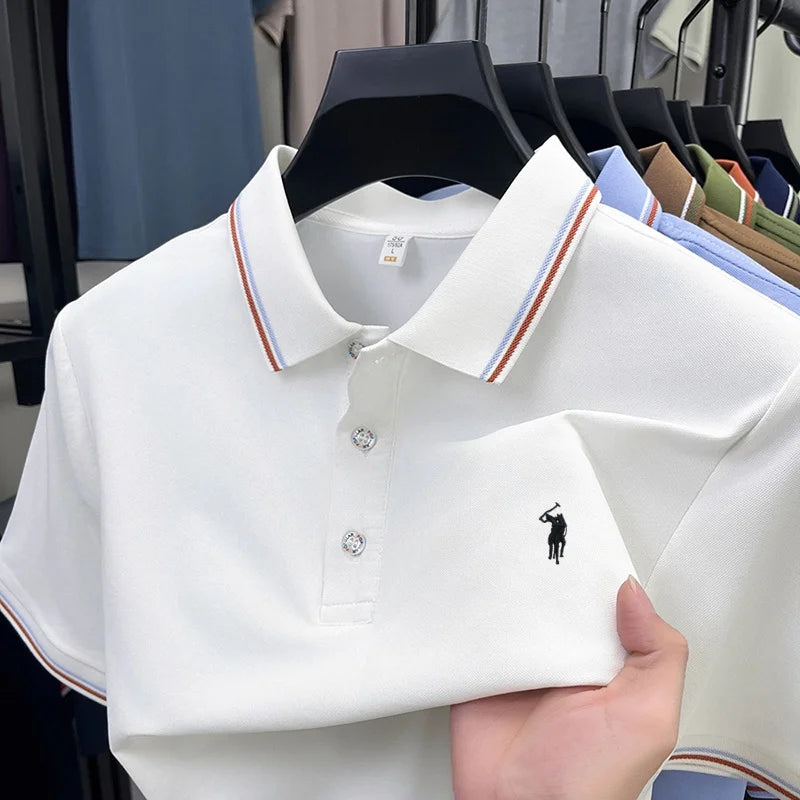 Summer new men's business short sleeved polo shirt T-shirt personalized luxury brand Pony embroidery casual comfortable clothing