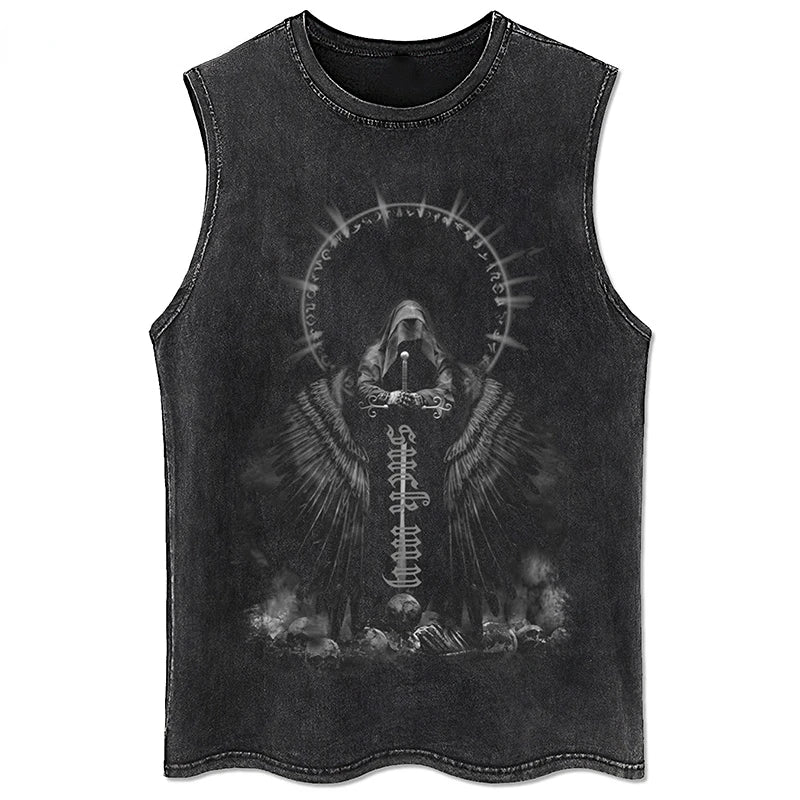 Men Y2K Tank Top 100% Cotton Vintage Black Hip Hop Punk Rock Gothic Daily Street Sleeveless Vest