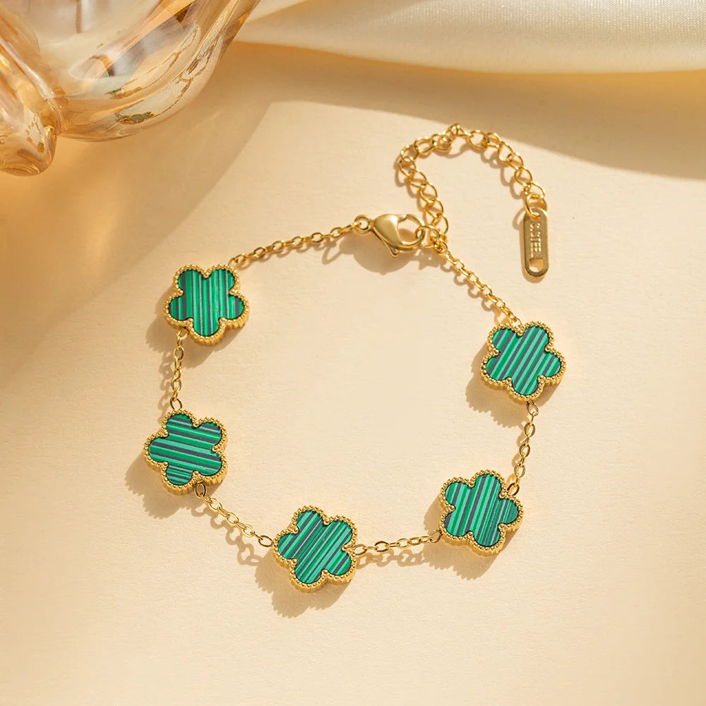 Mussel Five-Leaf Plum Blossom Stainless Steel Women's Exquisite Chain Bracelet, 18k Gold Plated, Light Luxury, Lucky Jewelry