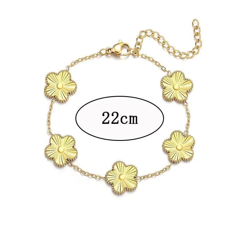 Mussel Five-Leaf Plum Blossom Stainless Steel Women's Exquisite Chain Bracelet, 18k Gold Plated, Light Luxury, Lucky Jewelry