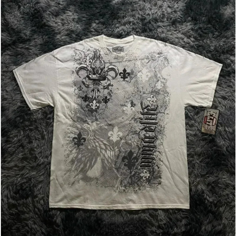 Y2K Affliction Vintage Grunge Graphic T Shirt Mens Gothic Couple Matching Tops Oversized Cotton Tee Streetwear Summer