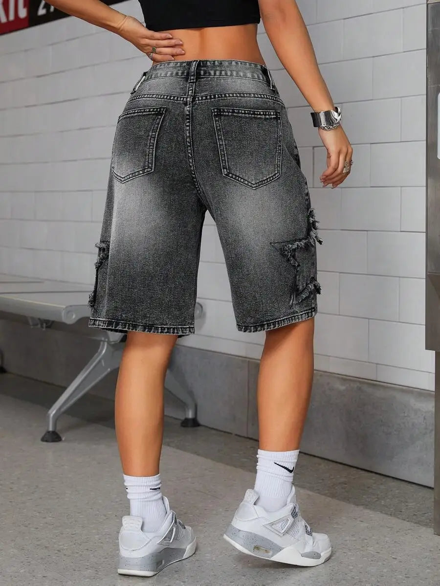 New high-end denim shorts for men in spring and summer of 2025, loose and versatile, trendy brand business casual denim shorts