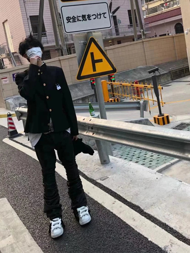 Mauroicardi Spring Autumn Long Fitted Skinny Matte Black Pu Leather Ruched Stacked Pants Men Luxury Designer Clothing Trousers