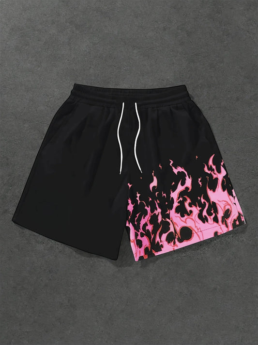 Summer Men's Drawstring Shorts Vibrant Flame Pattern Print Breathable Casual Street Outdoor Activities Plus Size Men's Clothing