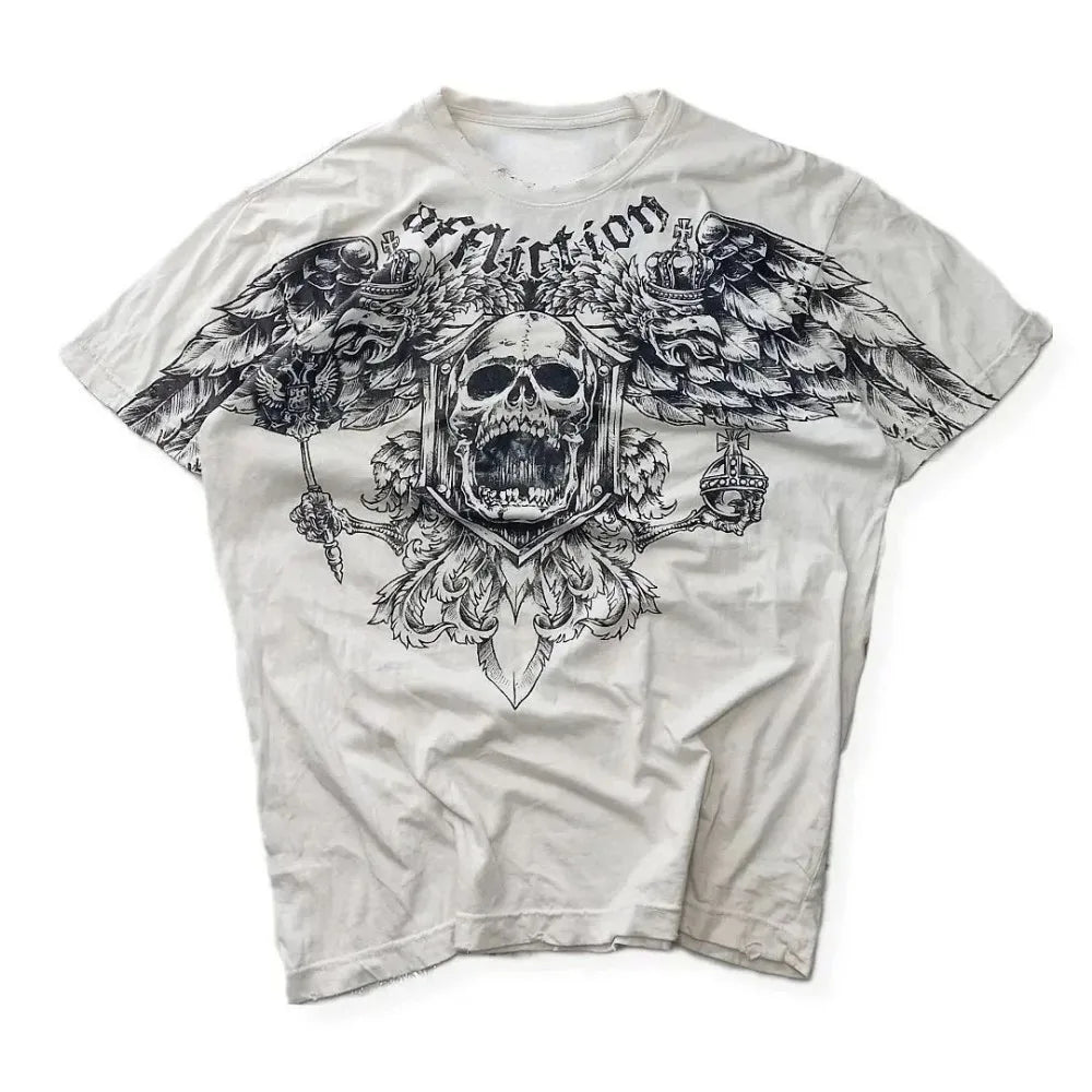 European and American men's summer Gothic skull letter print comfortable and breathable round neck T-shirt outdoor street top
