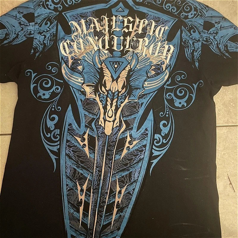 New Y2K Punk Sword Fantasy T Shirt Dark Gothic Digital Print Studs Unisex Breathable Cotton Summer Tee Rebellious Streetwear