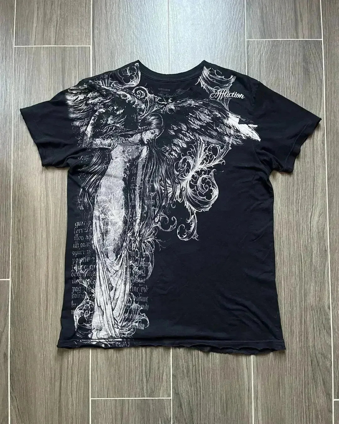 XZAVIER Gothic Rock T-Shirt Vintage Weathered Text Design Streetwear Loose Fit Cotton Unisex Tee mysticism couple clother