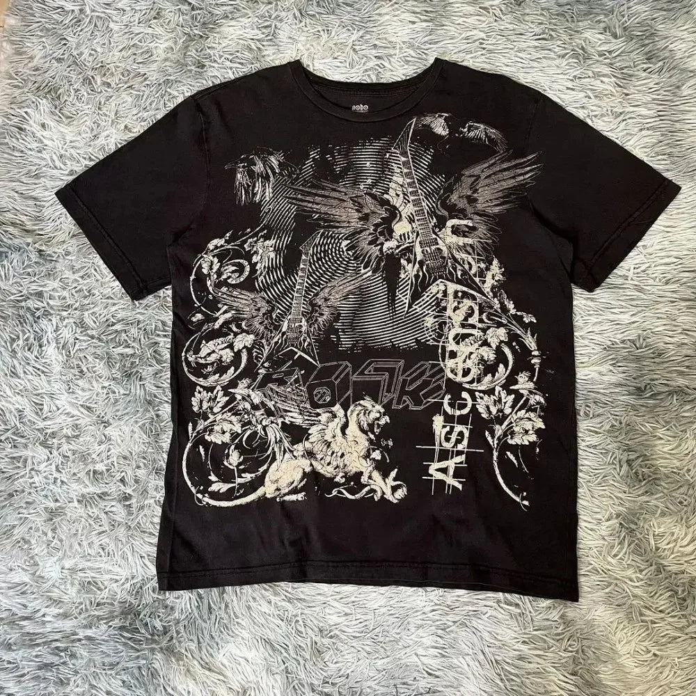 European and American men's summer Gothic skull letter print comfortable and breathable round neck T-shirt outdoor street top