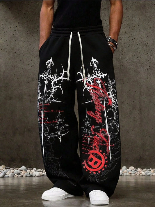 2026 Summer New Y2K Gothic Thorn Printed Pants Men's and Women's Running Pants Retro Rock Straight Pants Fashion Street Casual