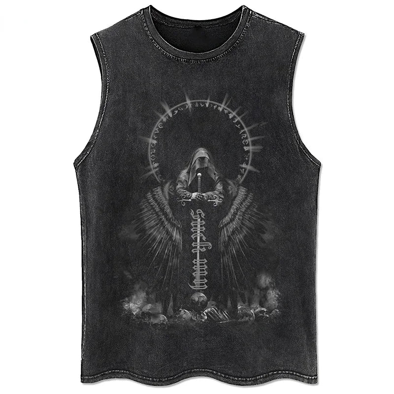 Men Y2K Tank Top 100% Cotton Vintage Black Hip Hop Punk Rock Gothic Daily Street Sleeveless Vest