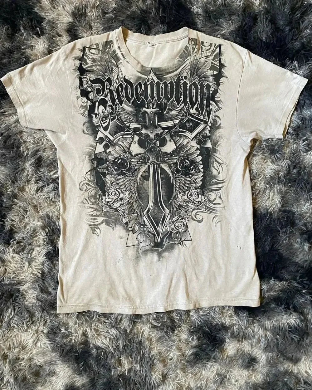European and American men's summer Gothic skull letter print comfortable and breathable round neck T-shirt outdoor street top