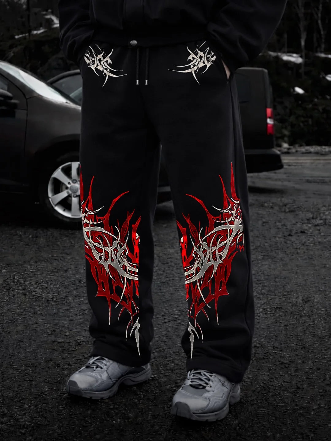 Black Skull Gothic Casual Pants Mens American Retro Punk Dark Jogging Pants Harajuku Trend Sweatpants