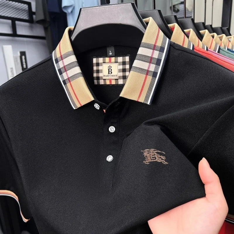 Luxury brand silk cotton short sleeve polo shirt fashion Paul Pony embroidered men's T-shirt summer comfort business casual top