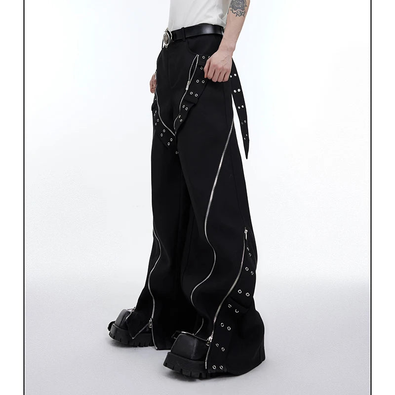 Mauroicardi Spring Cool Long Black Flowy Baggy Wide Leg Pants for Mens Streetwear Fashion Trousers Luxury Designer Clothes 2024